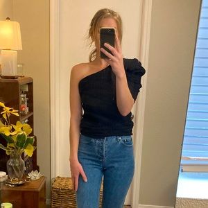 Inc One Shoulder Black Blouse